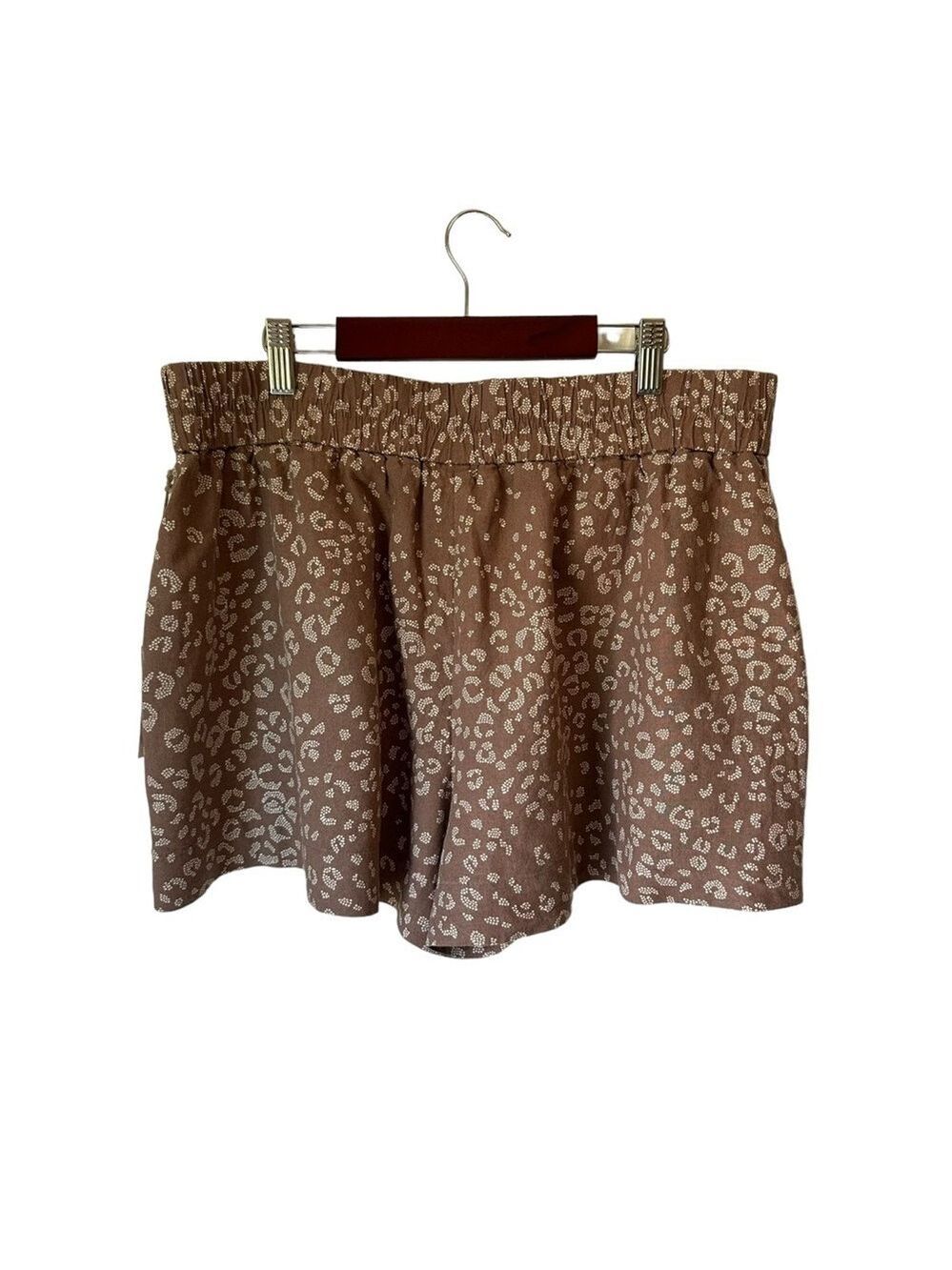 A New Day Brown Cheetah Print Elastic Waist Linen Blend Womens Shorts Size Large - Picture 3 of 6